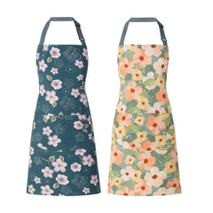 ARBINSON 2 Pack Floral Apron for Women with Pockets Adjustable Cotton Chef Aprons for Kitchen Cooking BBQ & Grill (Golden/Begonia)