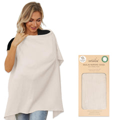 Organic Cotton Nursing Cover Muslin Breastfeeding Cover 43 x 28 inches Breathable Nursing Cover Up for Breastfeeding Multi-Purpose Breast Feeding Covers for Women (Ivory)