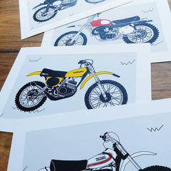 Blue Vintage Motocross Motorbike Art Print
