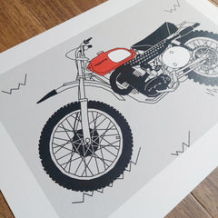 Red Vintage Motocross Motorbike Art Print