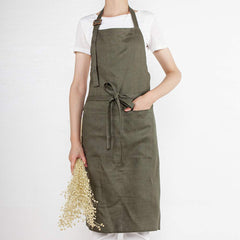 ATLINIA Linen Bib Apron Adjust Kitchen Apron with Pockets Crafting Apron Pinafore Green