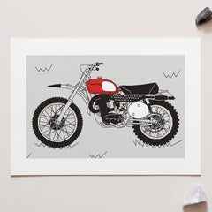 Red Vintage Motocross. Husqvarna 1970 400 Classic Motocross bike Art Print for sale