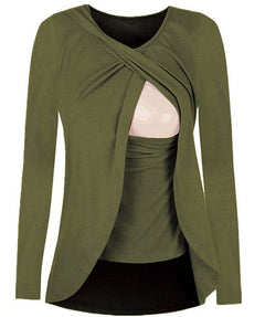 Maternity Cotton Round Neck Blouse for Nursing Women