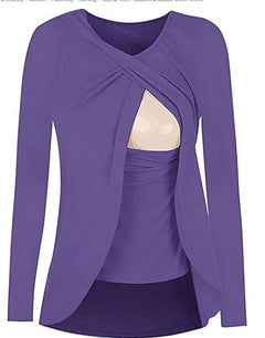 Maternity Cotton Round Neck Blouse for Nursing Women