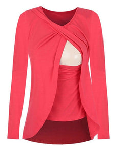 Maternity Cotton Round Neck Blouse for Nursing Women