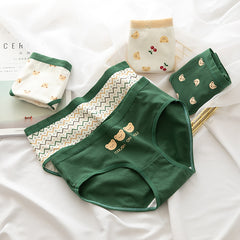 Cute Cartoon Bear Print Cotton Women's Underwear