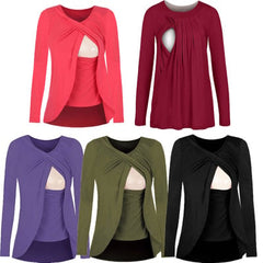 Maternity Cotton Round Neck Blouse for Nursing Women